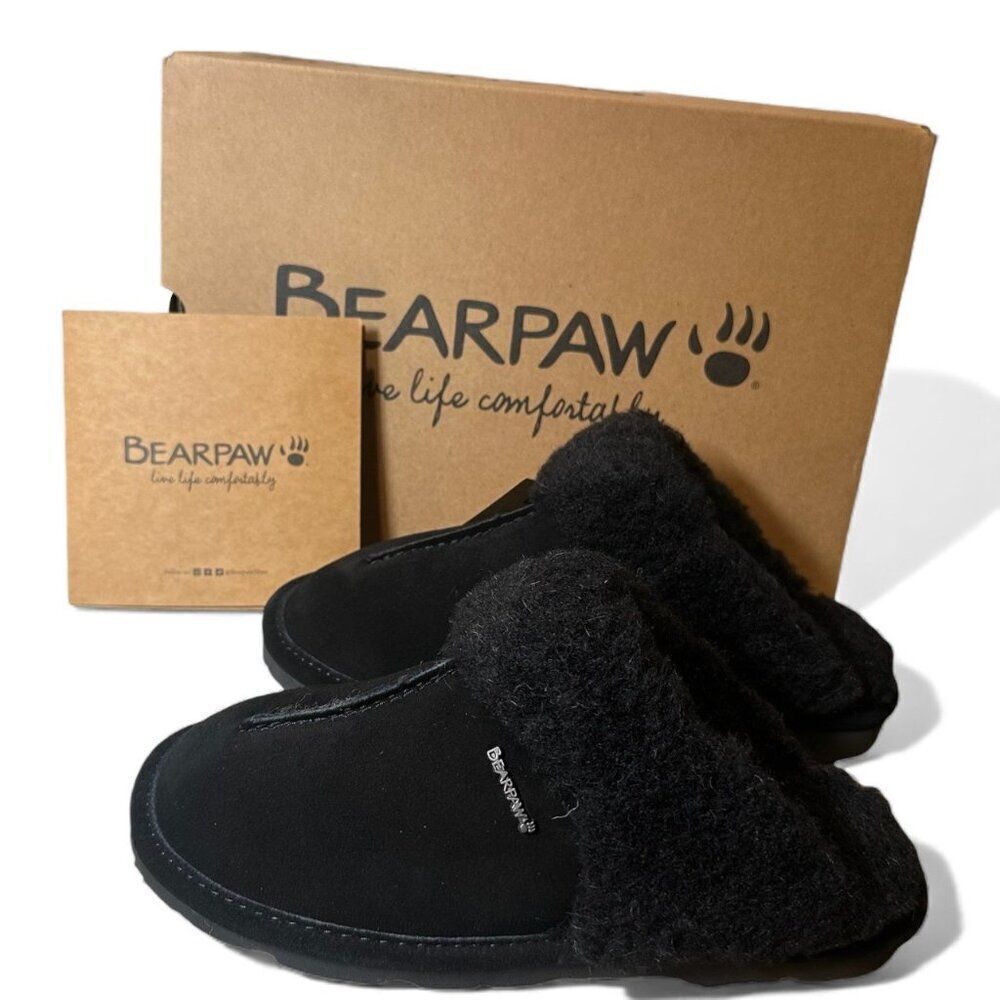 BEARPAW Loketta Women’s Slippers Size 7 Suede Shearling Lined Slip On Shoes